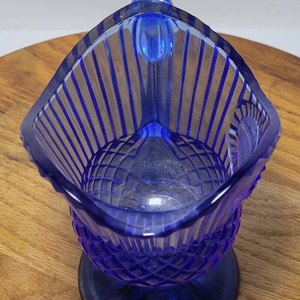 Vintage Avon Fostoria Glass Ribbed Cobalt Blue Mt. Vernon Creamer Sauce Pitcher